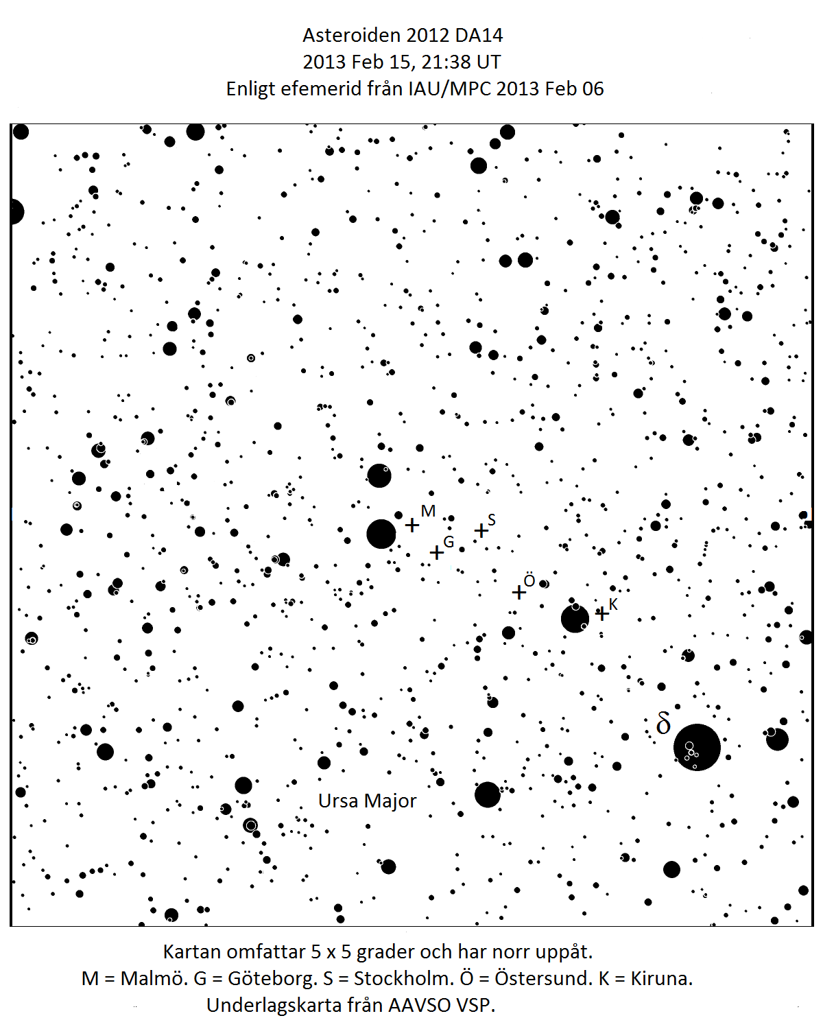 Småplaneten 2012 DA14, 2013 Feb 15, 21:38 UT.