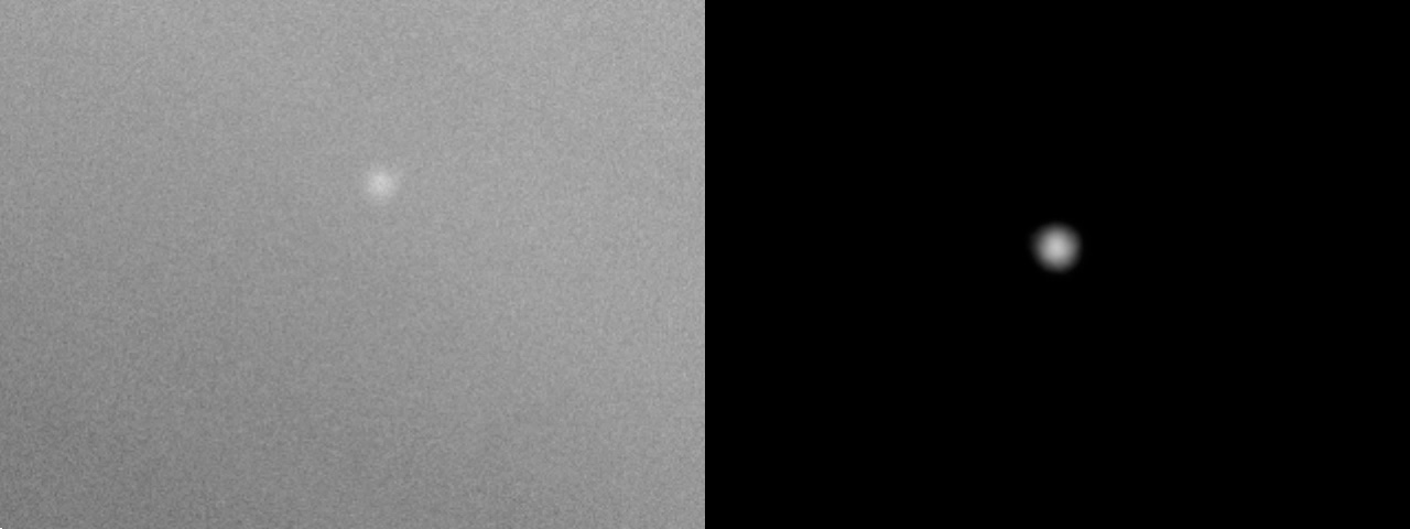 Venus från 25 februari kl.14:21 UT, capture bild till vänster och färdig stack till höger
