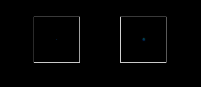 Bilden visar Neptunus vid motsvarande 1.000 mm till vänster och 4.000 till höger