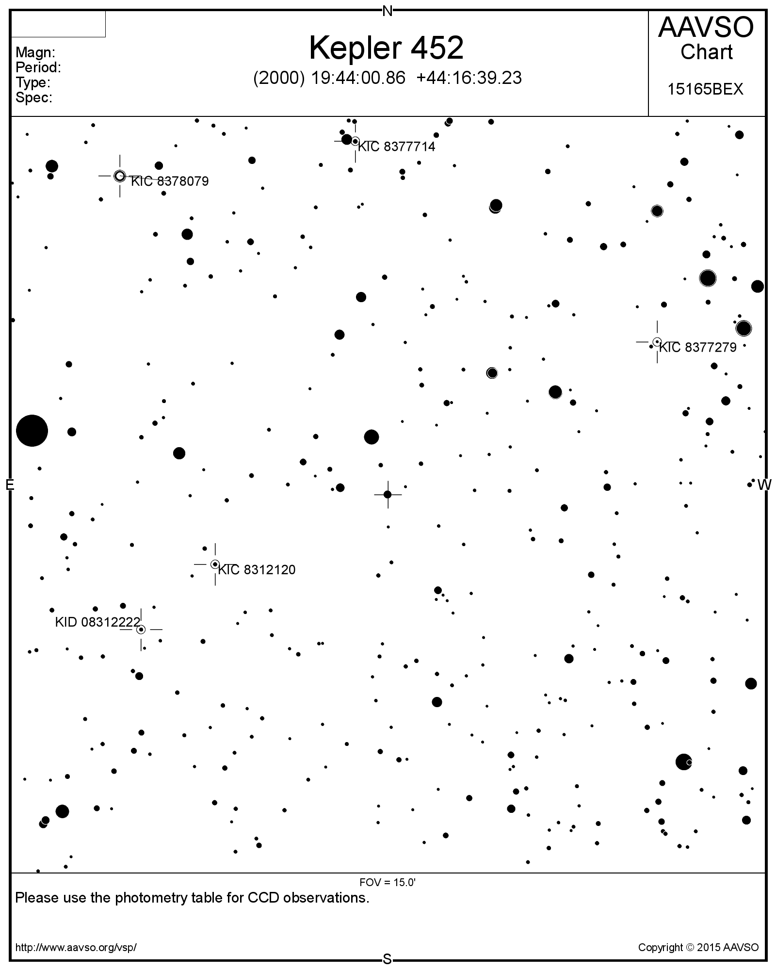 Kepler 452. 15x15 bågminuter. AAVSO VSP.