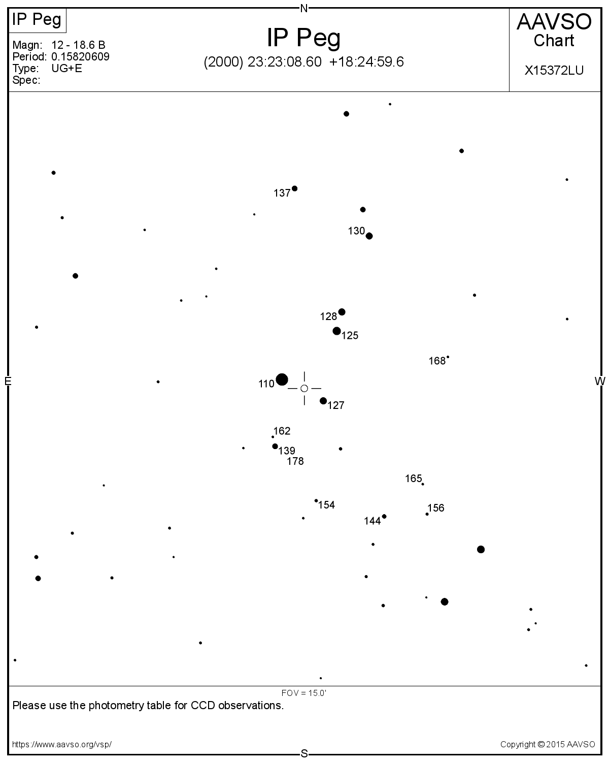 IP Pega 15x15 bågminuter. AAVSO.