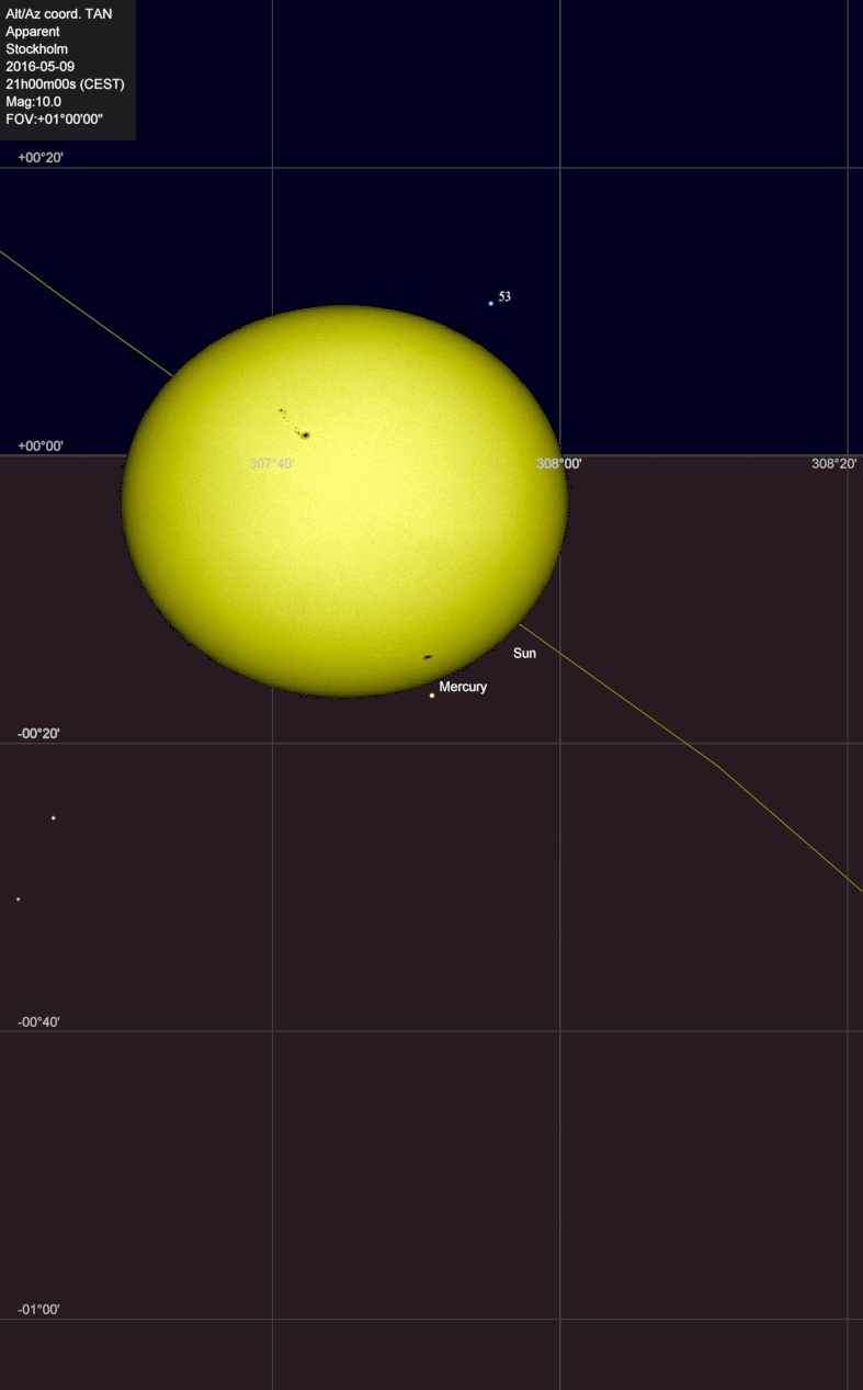 Mercury and Sun FOV 1 deg 9 May 2016 CEST 2100.jpg