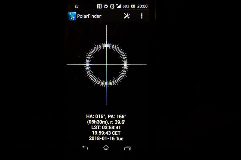 Bild 3b. Polstjärnans läge enligt ojusterad app