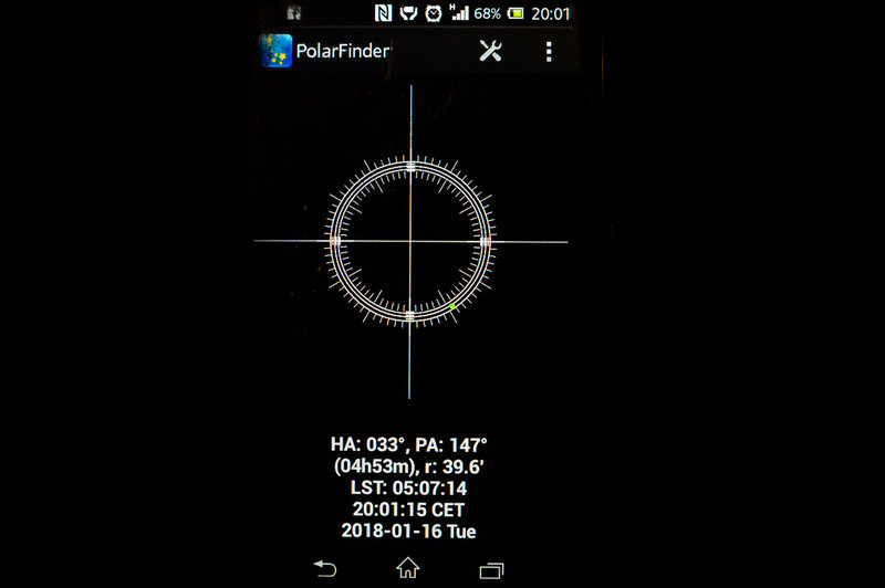 Bild 6. Polstjärnans läge enligt justerad app
